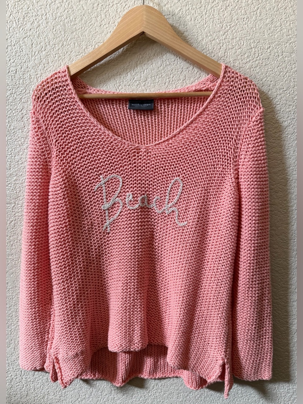 Wooden Ships Women’s S/M Pink Open Knit Sweater “Beach” Coastal Lightweight